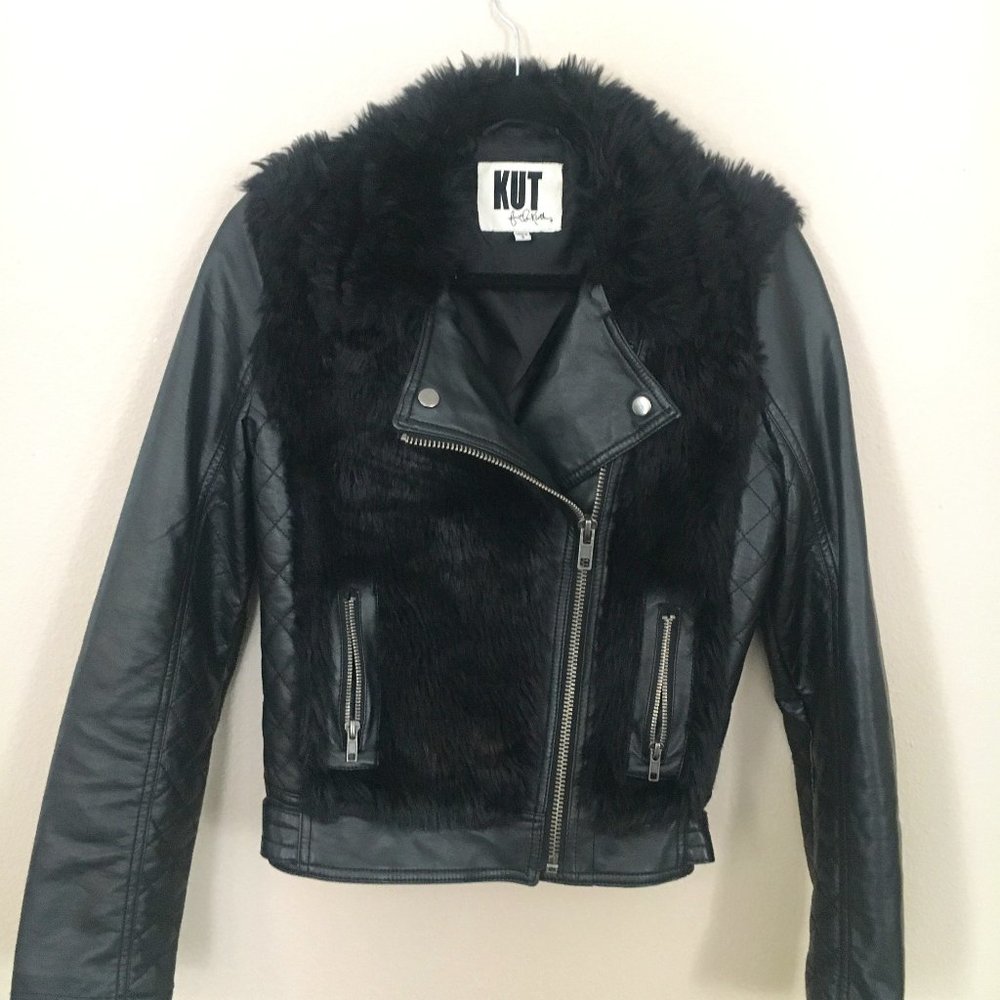 KUT Faux Fur and Leather Bomber Jacket